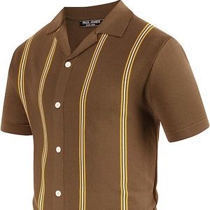 PJ PAUL JONES Men's Vintage Striped Button Down Knit Shirt - Size L